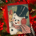 Tarjeta Vintage Jolly Retro Personalizados Navidades<br><div class="desc">Celebra la temporada con esta vintage carta de Navidades de snowman que incluye a un alegre muñeco de nieve de mediados de siglo con sombrero de top negro y bufanda rayada roja y blanca con un lindo pájaro rojo encaramado en su mano imitada. Un retroceso perfecto a los días en...</div>