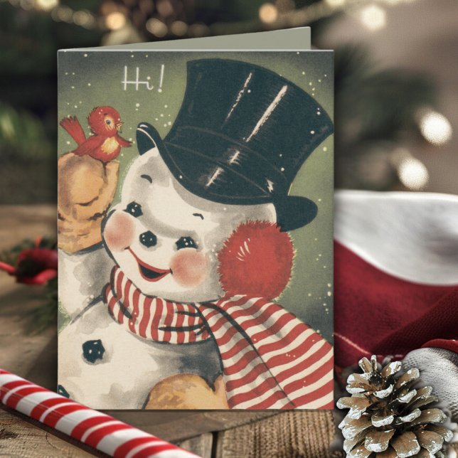 Tarjeta Vintage Jolly Retro Snowman (Vintage Jolly Retro Snowman Holiday Card)