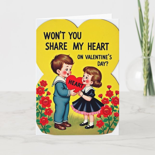 Tarjeta Vintage Kids Valentine Heart Card (Anverso)