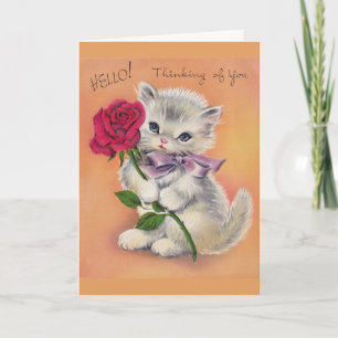 Tarjeta Vintage - Kitten ofrece un Rosa,