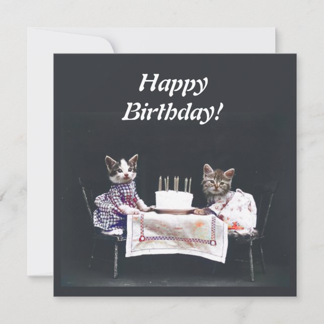 Tarjeta Vintage Kittens Happy Birday Card (Anverso)