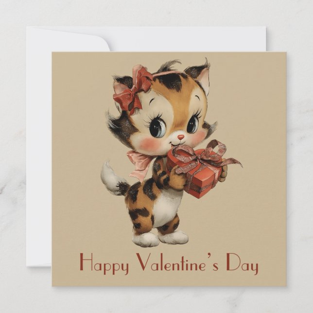 Tarjeta Vintage Kitty Charm Valentine`s Day (Anverso)