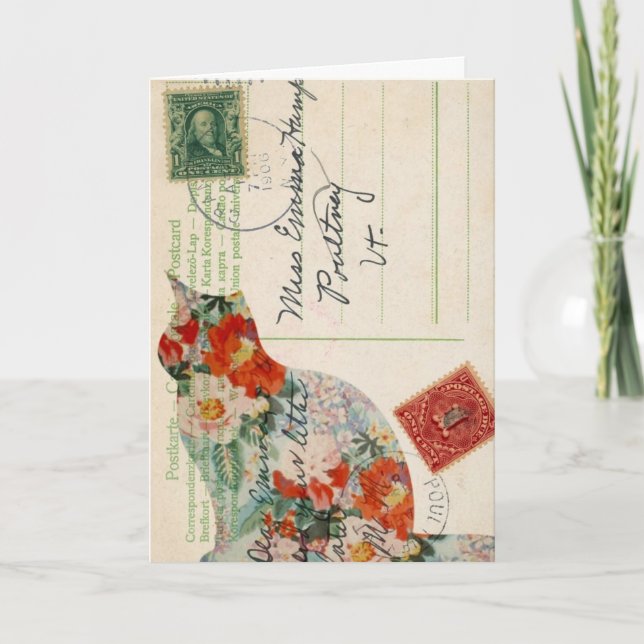 Tarjeta Vintage Kitty Postcard Digital Art, Cumpleaños (Anverso)