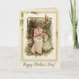 Tarjeta Vintage La Lección de Tejido en el Día de la Madre