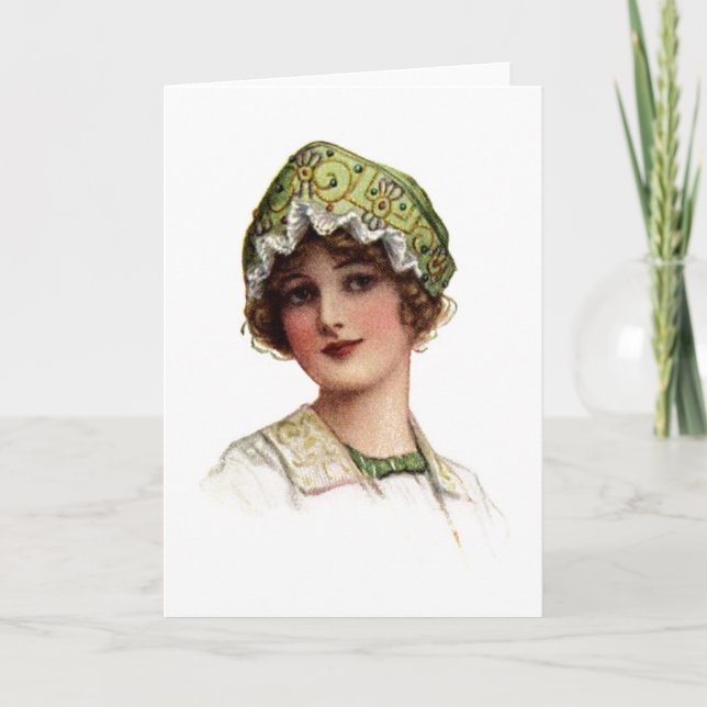 Tarjeta vintage Lady Bead and Lace Bonnet (Anverso)