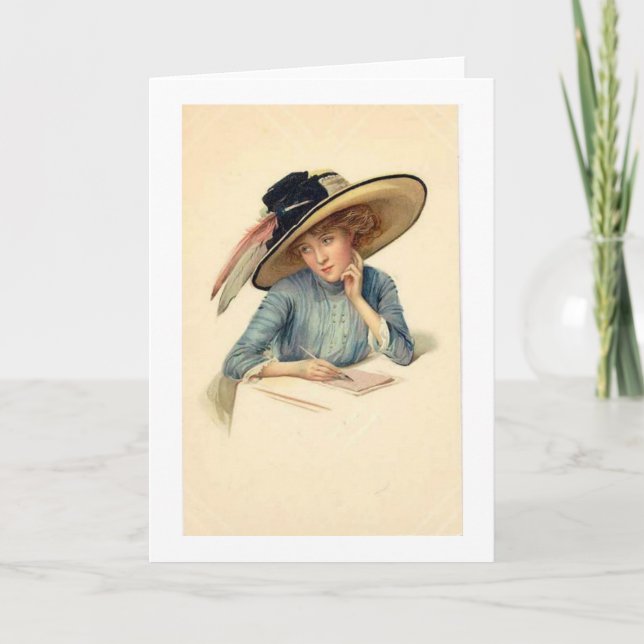 Tarjeta Vintage - Lady escribiendo una carta, (Anverso)
