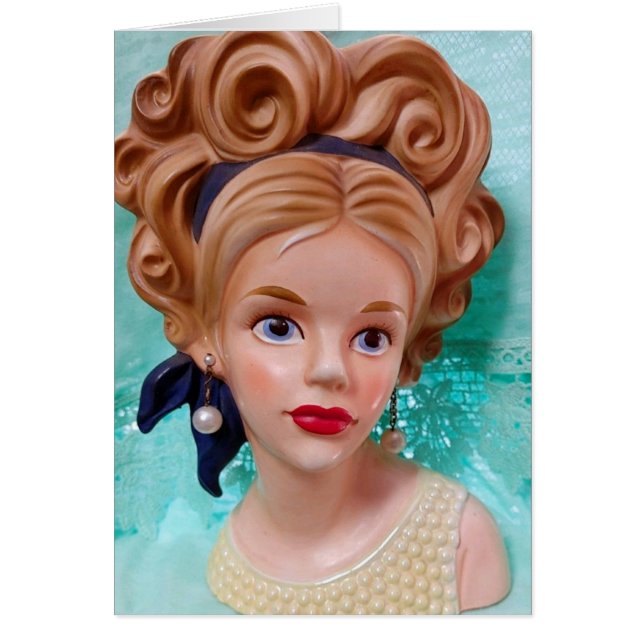 Tarjeta Vintage Lady Head Vase Bouffant Hair 1960 (Frente)