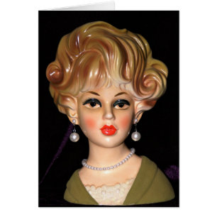 Tarjeta Vintage Lady Head Vase Sultry Eyes 1960
