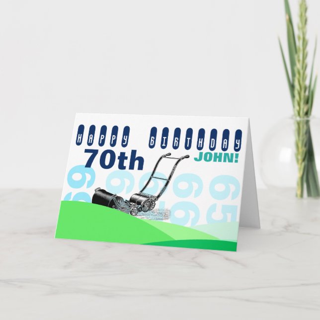 Tarjeta Vintage Lawnmower 70th Birthday Greeting Card (Anverso)