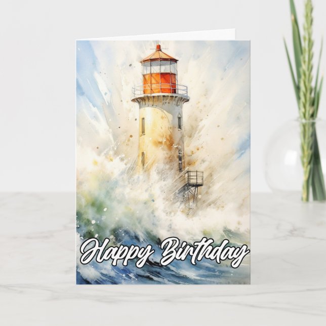 Tarjeta Vintage Lighthouse Happy Birday (Anverso)