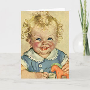 Tarjeta Vintage lindo niño escandinavo rubio con rizos