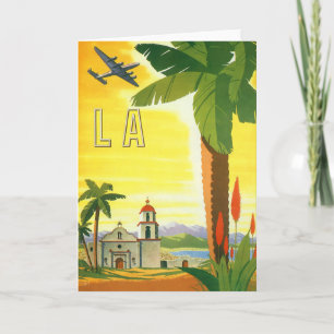 Tarjeta Vintage Los Angeles, California Mission with Palm