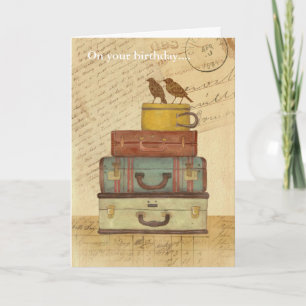 Tarjeta Vintage Love Birds Doble Birthday Card