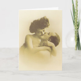 Tarjeta Vintage love couple kissing sepia illustration