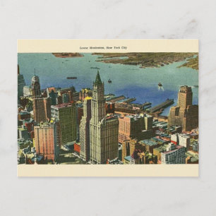 Tarjeta Vintage Lower Manhattan Travel Post