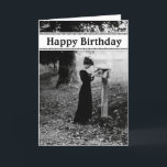 Tarjeta Vintage Mailbox Happy Birthday<br><div class="desc">A vintage photograph of a woman dropping a letter into a mailbox makes a lovely birthday card for a special person.</div>