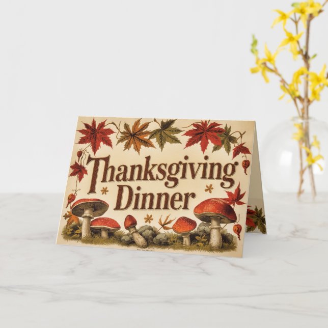Tarjeta vintage maple leaves - Thanksgiving invitation (flor amarilla)