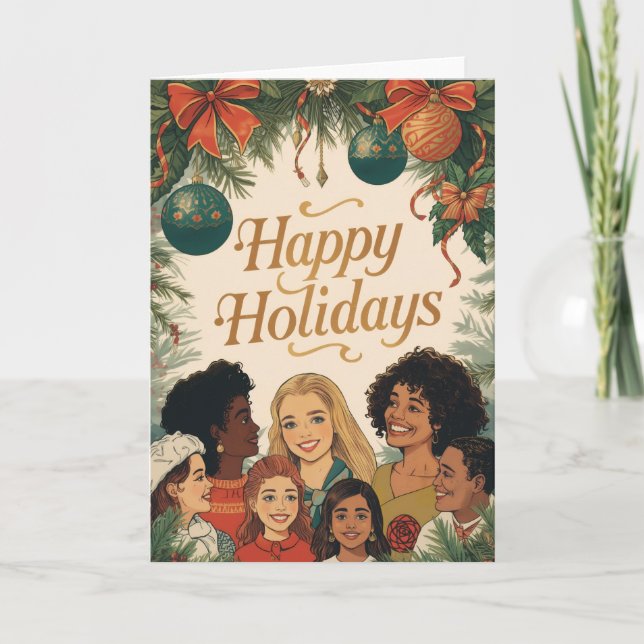 Tarjeta Vintage Merry Christmas Family New Year Message (Anverso)