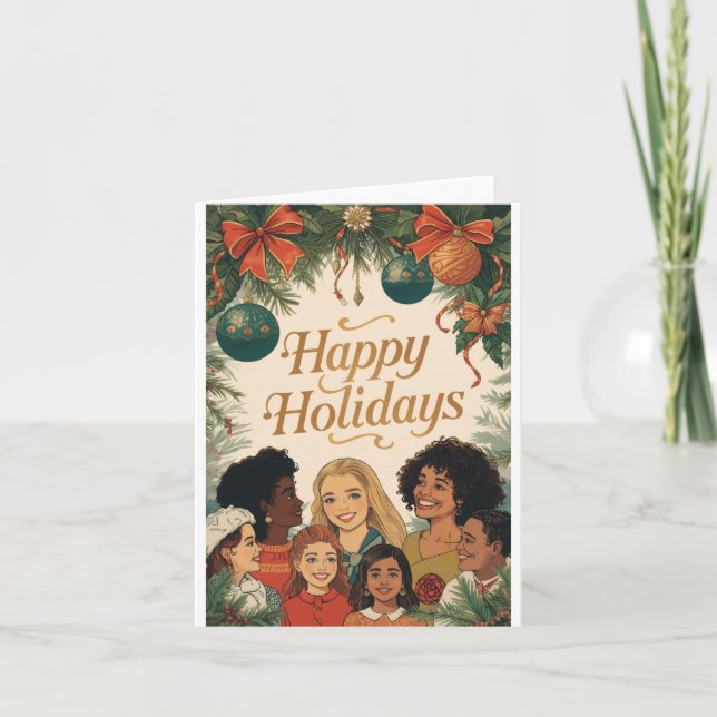 Tarjeta Vintage Merry Christmas Family New Year Message (Anverso)