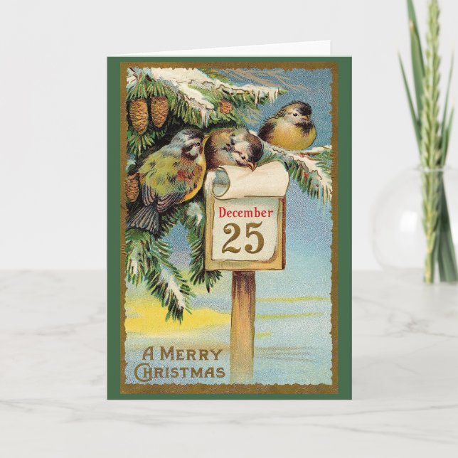 Tarjeta Vintage Merry Christmas Greet (Anverso)