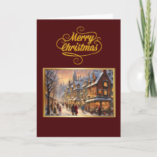 Tarjeta Vintage Merry Christmas with Snowy Town Card
