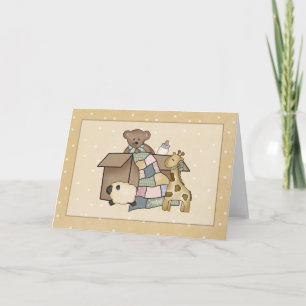 Tarjeta Vintage-mirando la caja de bebé juega al recién