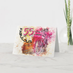 Tarjeta Vintage Moda acuarela Bicicleta rosa Cumpleaños