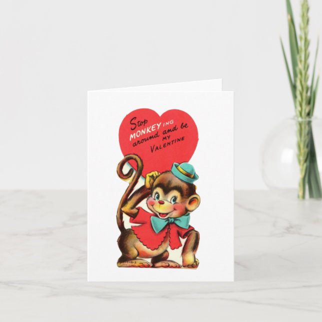 Tarjeta Vintage Monkey Valentine (Anverso)