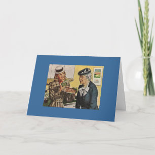 Tarjeta Vintage muestra castellano a anciana