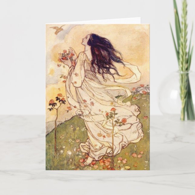 Tarjeta Vintage - Mujer y pájaro (Anverso)