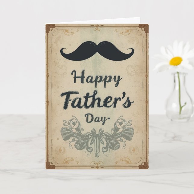 Tarjeta Vintage Mustache Padres Día Estilo Retro (Planta pequeña)