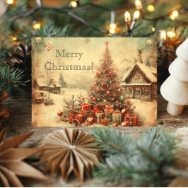 Tarjeta Vintage navidad árbol de saludo personalizado