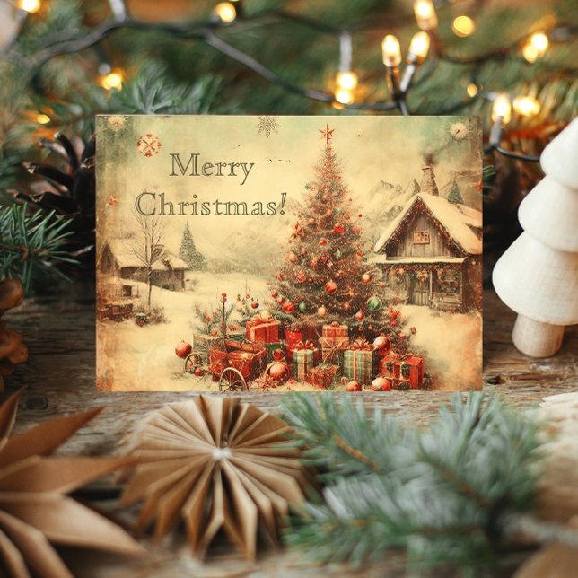 Tarjeta Vintage navidad árbol de saludo personalizado (Vintage Christmas tree personalized greeting Card)