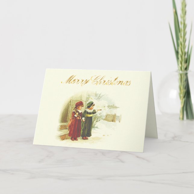 Tarjeta Vintage navidades blancos con dos hermanas (Anverso)