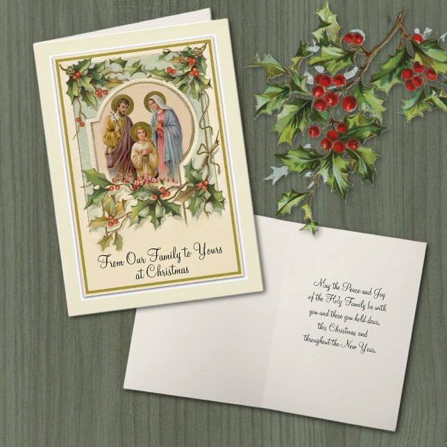 Tarjeta Vintage Navidades Católicos Tradicionales Familia  (Traditional Catholic Holy Family Christmas Card - Easy to personalize! )