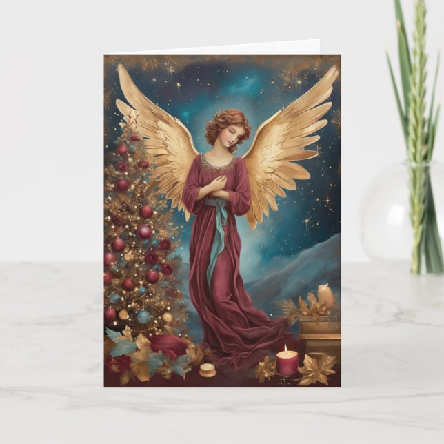 Tarjeta Vintage Navidades elegantes Angel personalizado (Anverso)
