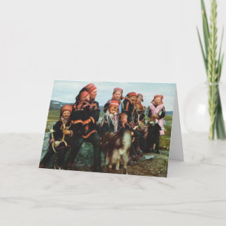 Tarjeta Vintage Noruega, Laponia, familia 1950 de Sami