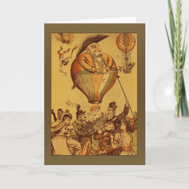 Tarjeta Vintage Old Man Hot Air Balloon Greetings (Anverso)