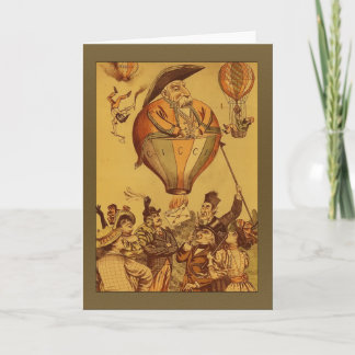 Tarjeta Vintage Old Man Hot Air Balloon Greetings