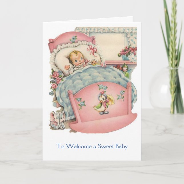 Tarjeta Vintage - Para dar la bienvenida a un bebé dulce, (Anverso)