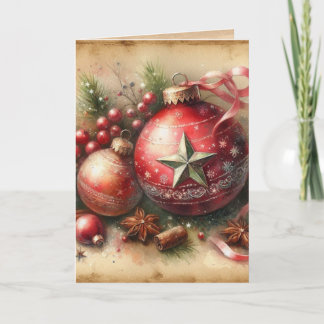 Tarjeta Vintage Pastel Watercolor Christmas Ornaments