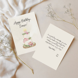 Tarjeta Vintage Pastel Watercolor Peonies Cake Cumpleaños