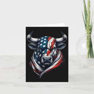 Tarjeta Vintage Patriota Estadounidense Bull Cow 4 De Juli