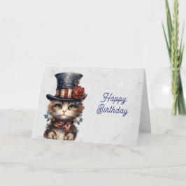 Tarjeta Vintage Patriotic Kitten Birthday