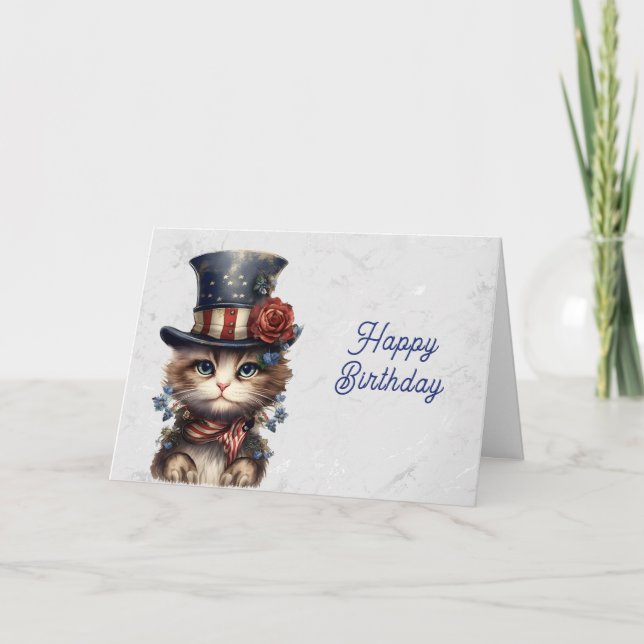 Tarjeta Vintage Patriotic Kitten Birthday (Anverso)
