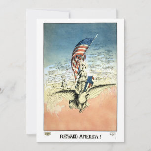 Tarjeta Vintage Patriótico, Dama, Águila con Bandera Ameri