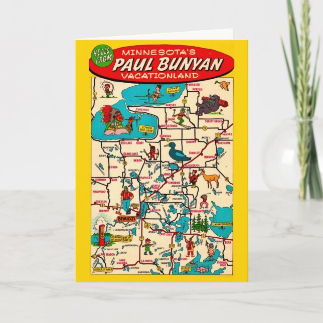 Tarjeta Vintage Paul Bunyan's Miinesota (Anverso)