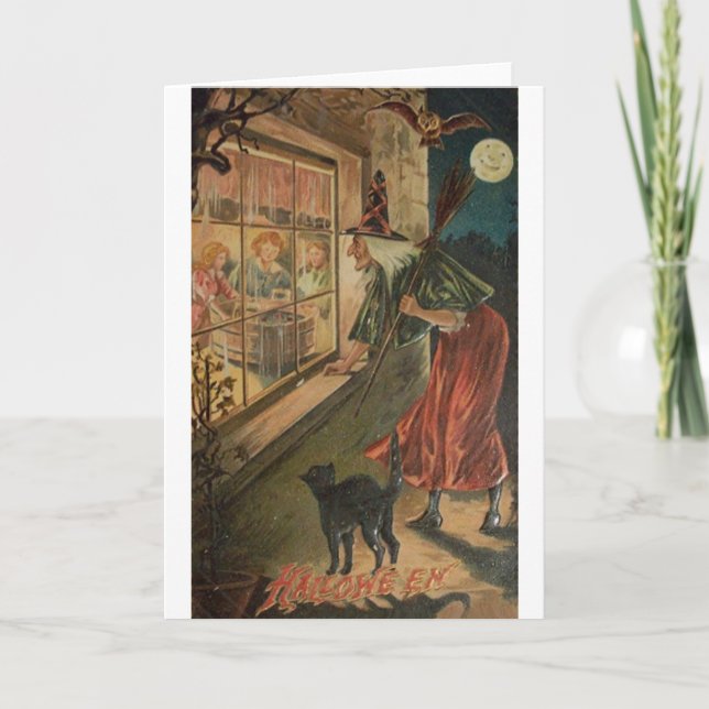 Tarjeta Vintage Peeping Witch Halloween Card (Anverso)