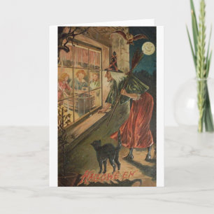 Tarjeta Vintage Peeping Witch Halloween Card