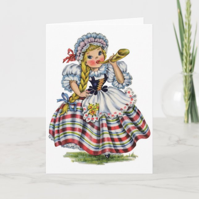 Tarjeta Vintage - pequeña Srta. suiza, (Anverso)